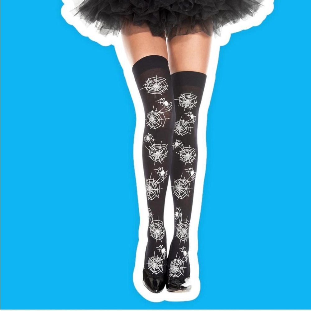 Music Legs Black Spider Web Thigh Highs